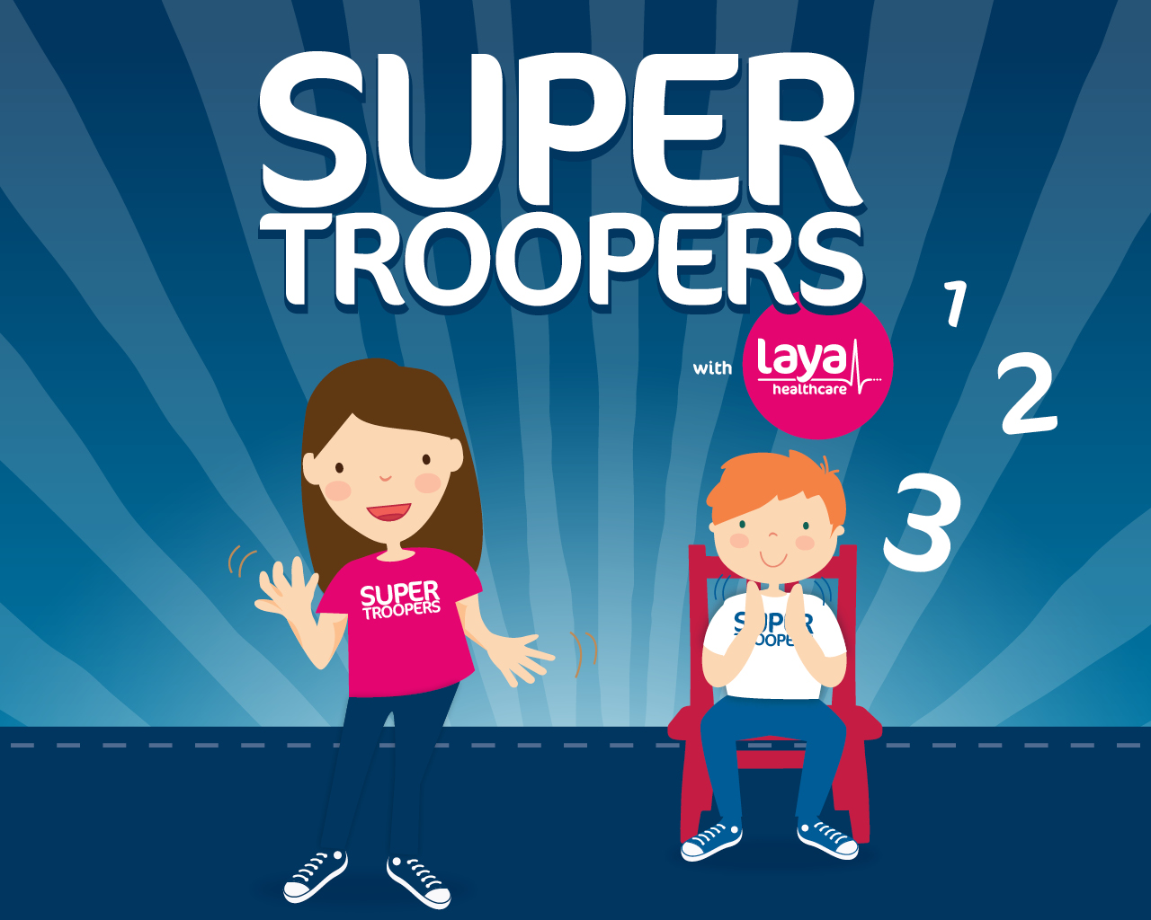 Super Troopers blue cartoon image showing two cartoon children underneath the text 