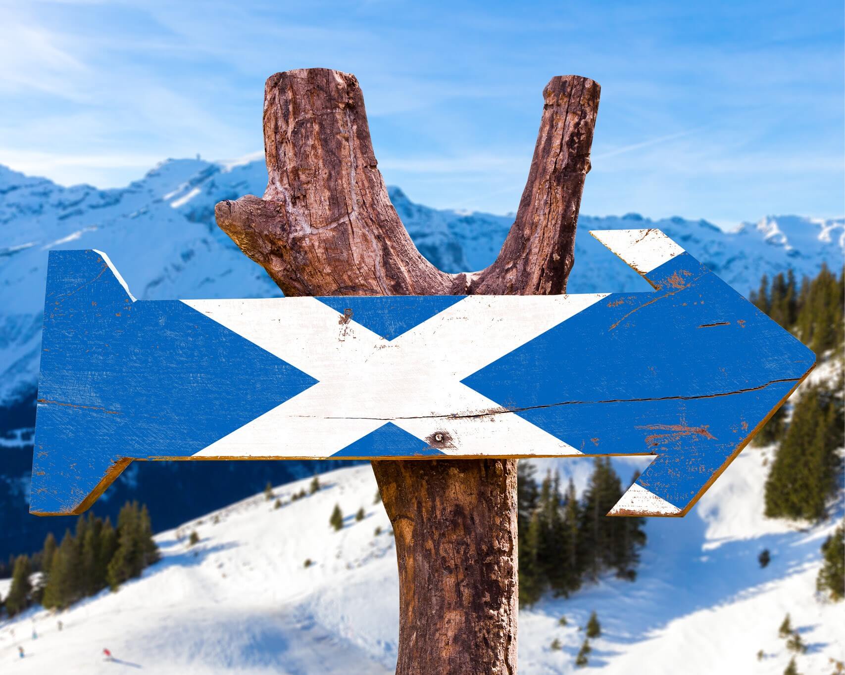skiing banner on the top of a snowy mountain