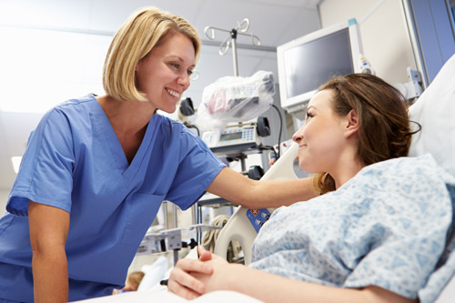 A patient being cared for by healthcare professional